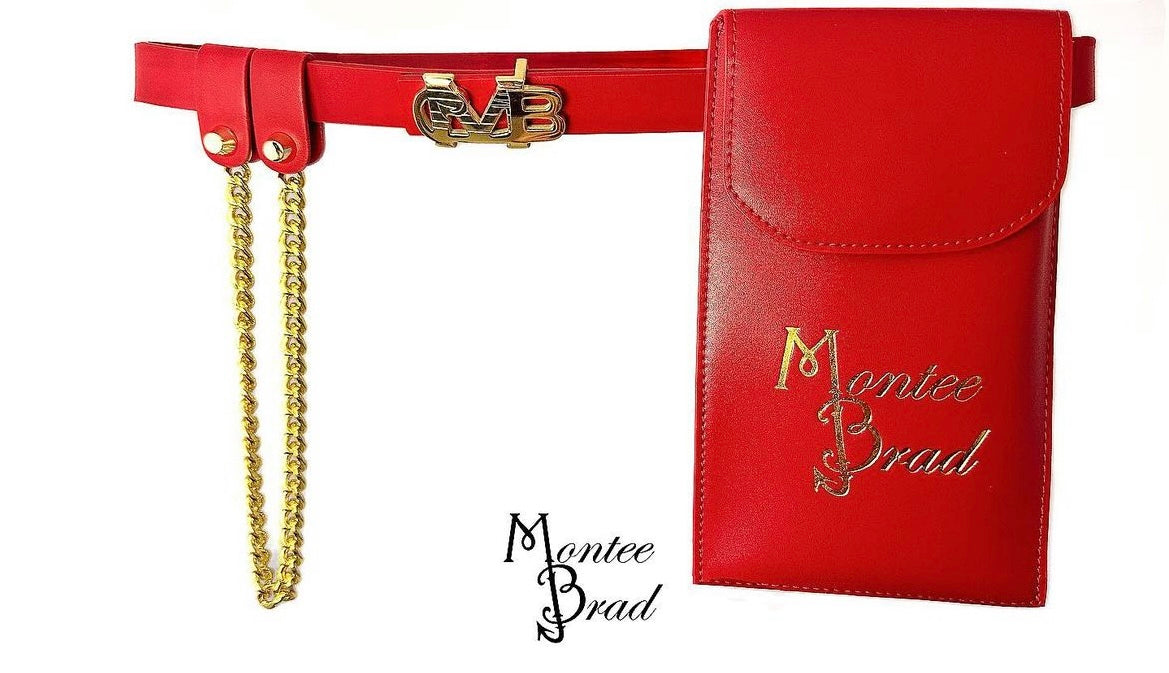 Monogram MB Initial Red Leather Belt (full set)