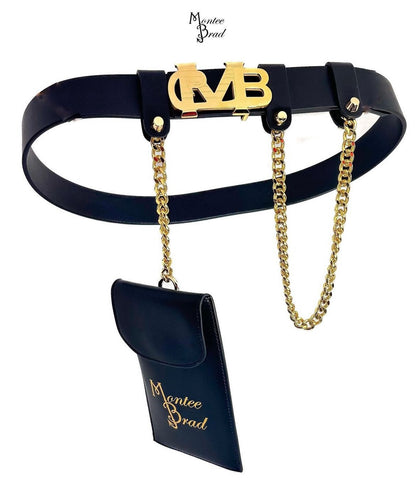 Monogram MB Initial Black Leather Belt (full set)